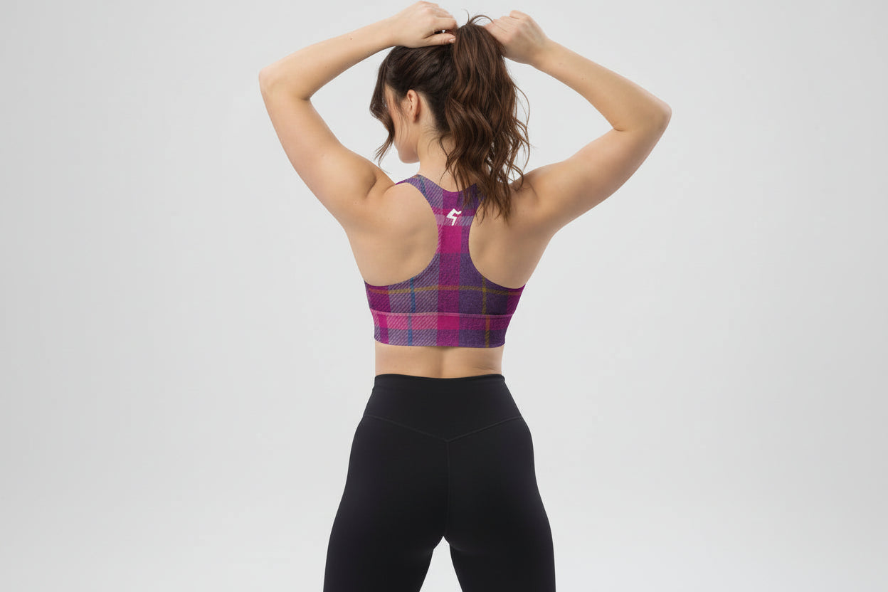 GymBum UK Lomond Rose Tartan Longline Sports Bra - Roesports