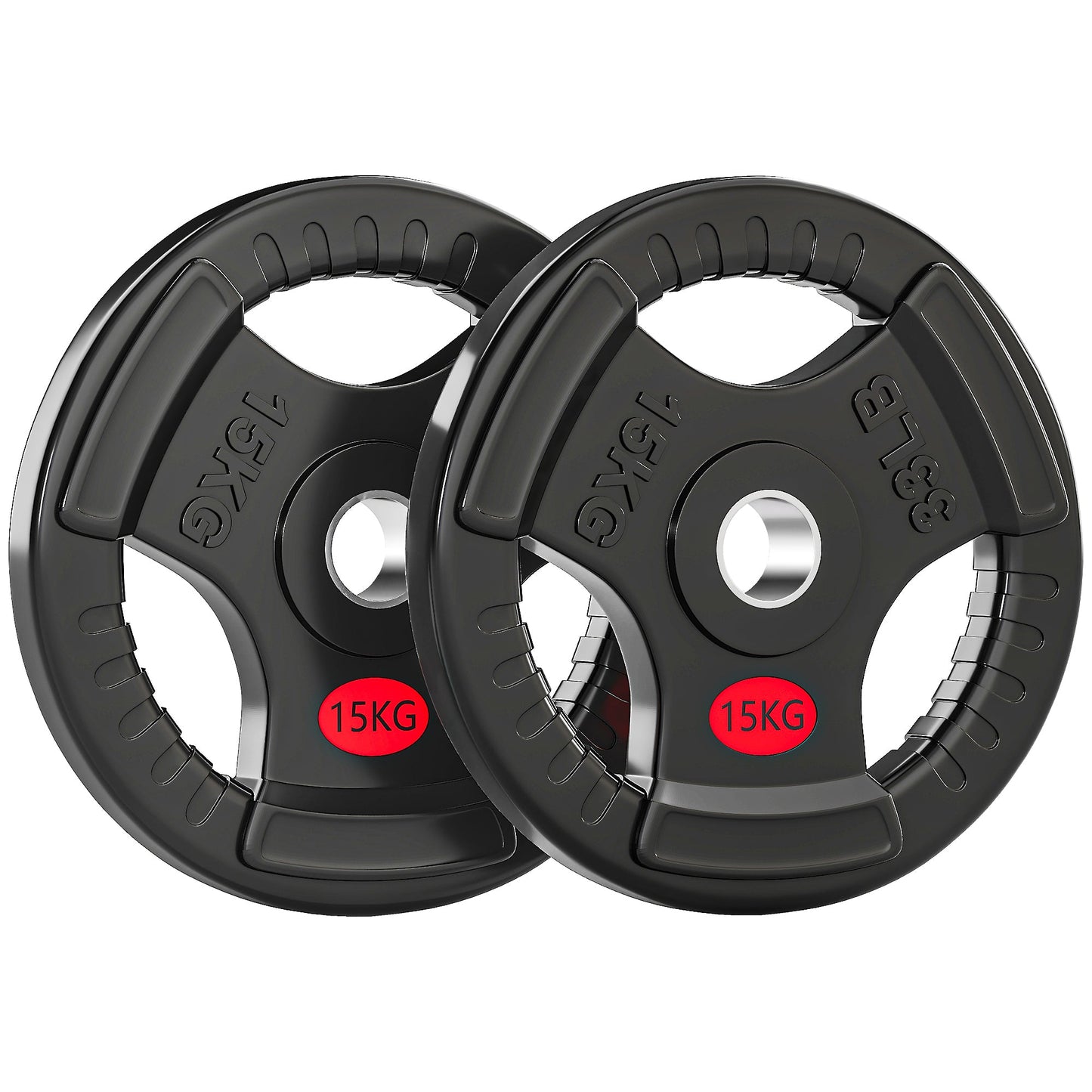 SPORTNOW Olympic Weight Plates, 2"/5cm Weight Disc Pair with Tri-Grips, 2 x 15kg Dumbbell Plates for Weightlifting and Strength Training Home Gym Fitness Workout, Black -