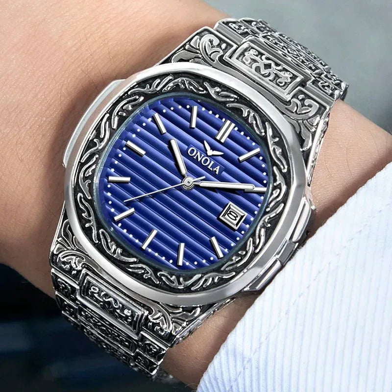 Men's Retro Quartz Watch ONOLA 3808 Waterproof with Steel Strip and Custom Muslim Azan Feature - roesports