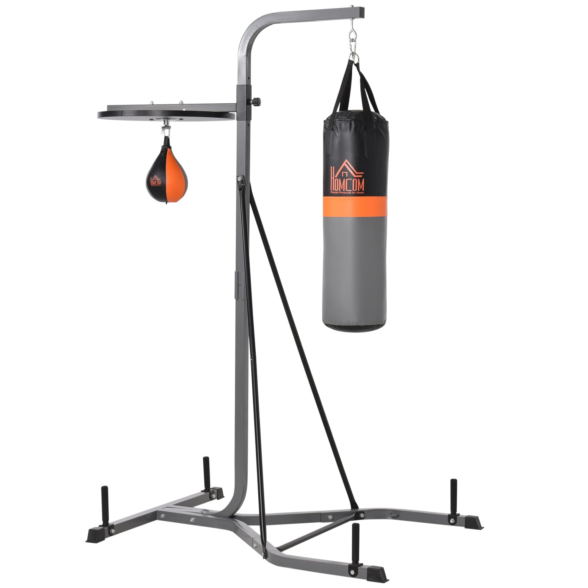 HOMCOM Freestanding Boxing Punch Bag & Speed Ball Station Hanging Frame Training Exercise Platform Home Gym Heavy Duty, Grey -