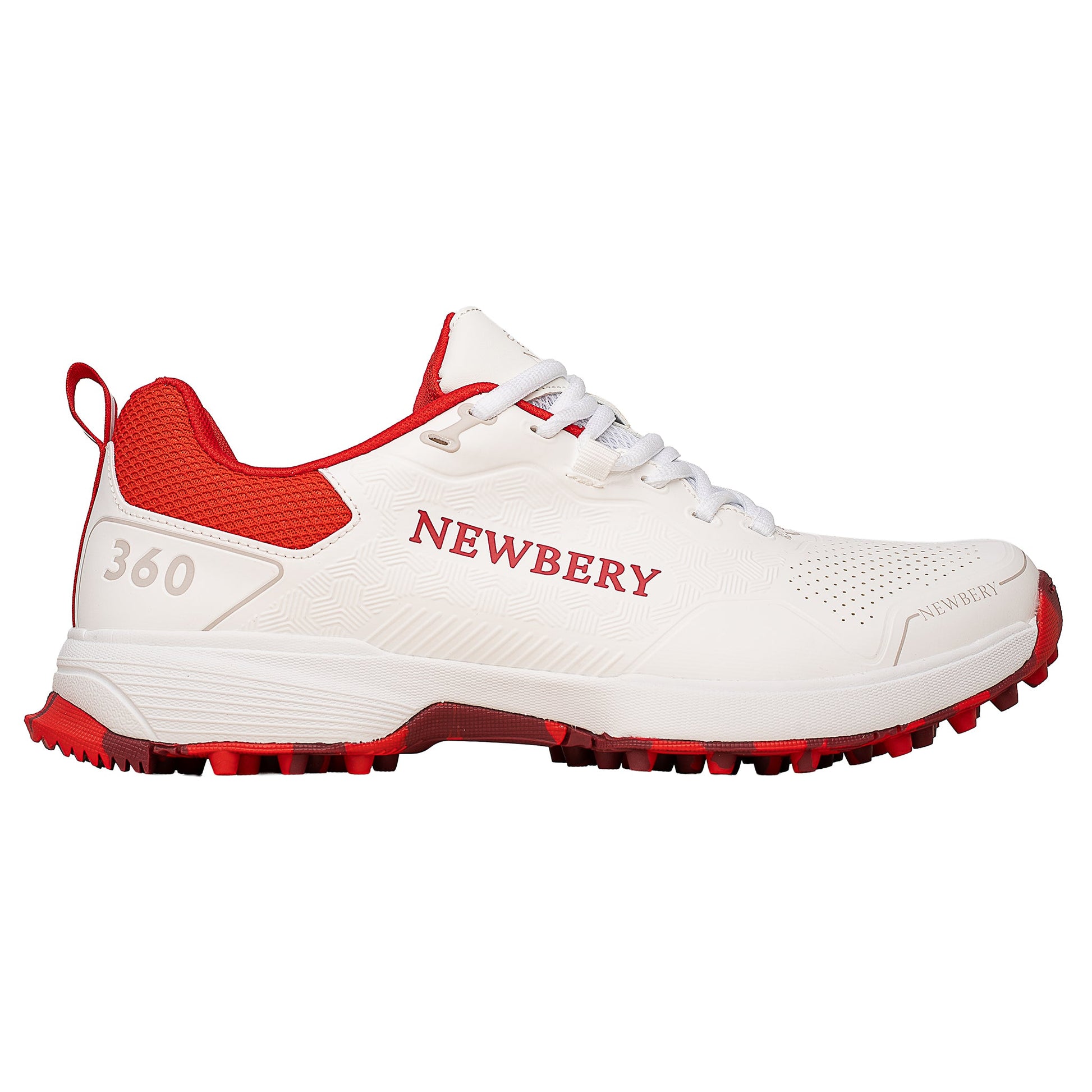 Newbery 360 Cricket Shoe - White & Red Pimples for Enhanced Performance - roesports