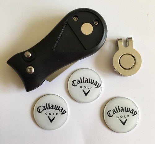 Switchblade Golf Divot Tool with Magnetic Hat Clip and Callaway Markers - roesports
