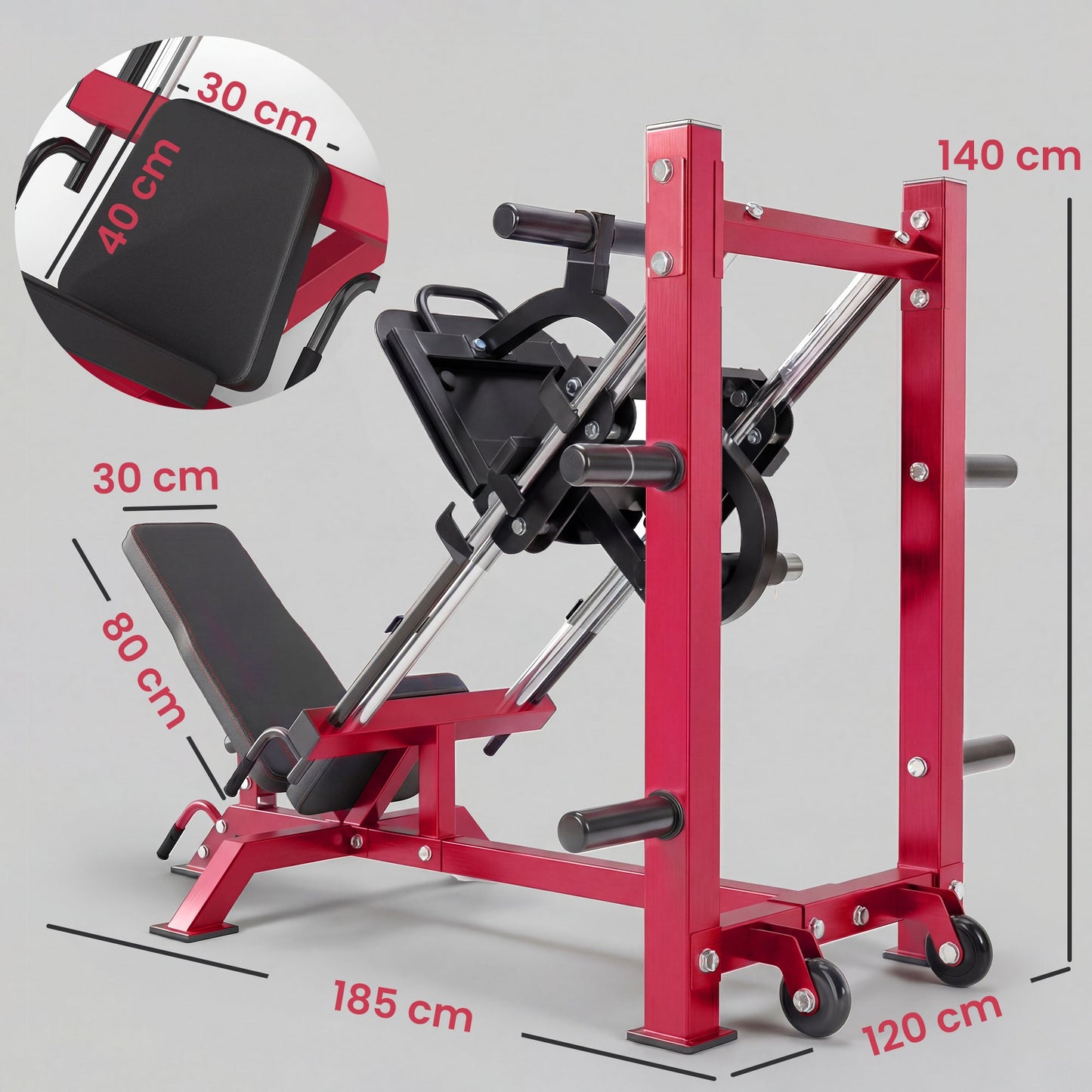 SPORTNOW Leg Press Machine with Wheels and Calf Block, Adjustable Squat Machine for Home Gym, 455KG Capacity -