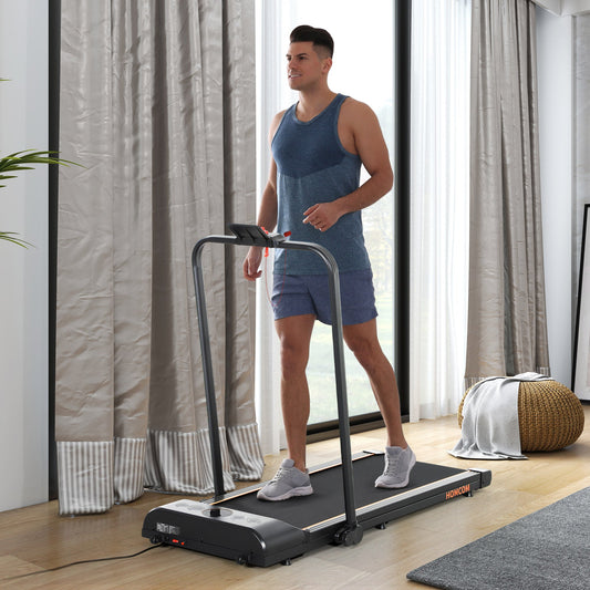 HOMCOM Foldable Walking Treadmill, with LED Display and Wheels, for Home, Office, Fitness Studio, Orange -
