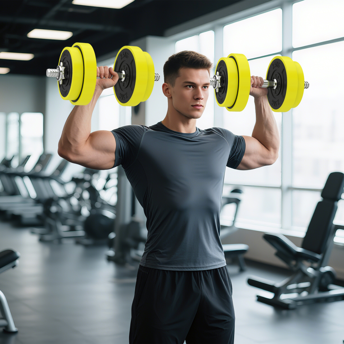 HOMCOM Adjustable 20KGS Barbell & Dumbbell Set for Home Gym, Yellow - Roesports