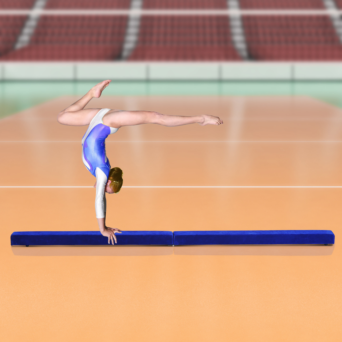HOMCOM 2.1m Balance Beam Trainer Fold Performance Gymnastics, Blue - Roesports