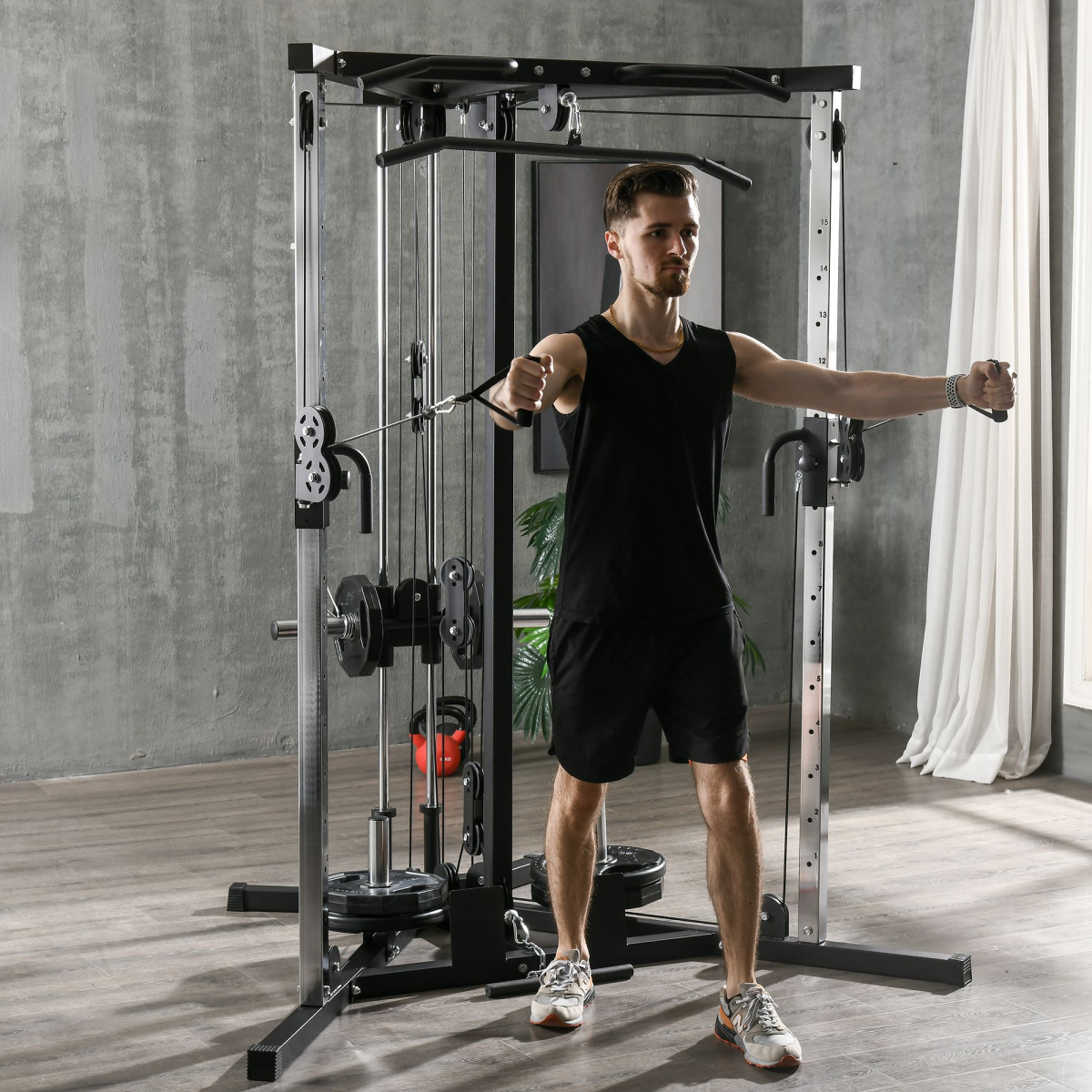 SPORTNOW Home Gym Workout Station, 15-Position Adjustable Training Machine - roesports