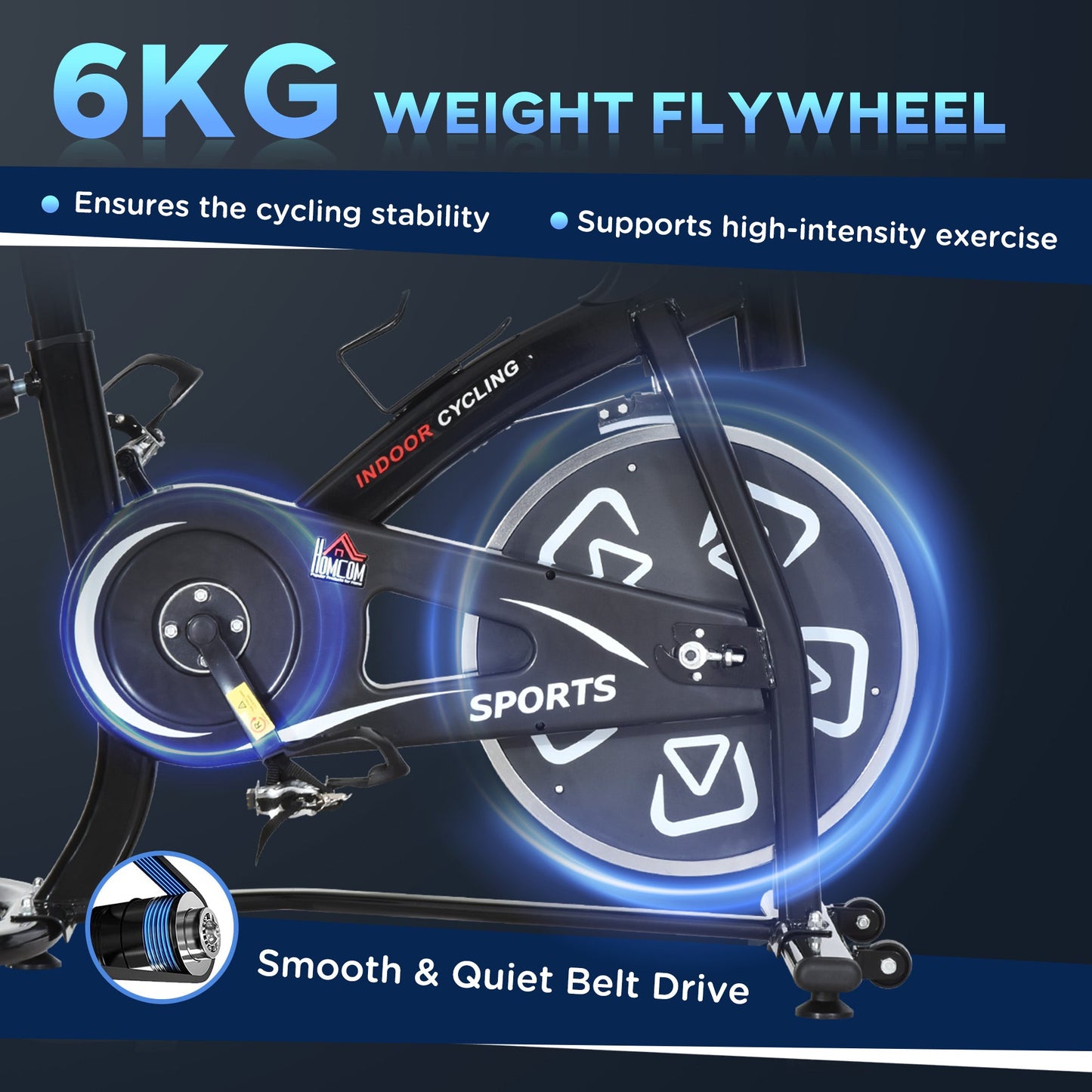HOMCOM Indoor Stationary Exercise Bike 6kg Flywheel Fitness Cardio Workout Bke Trainer for Home Gym w/ Adjustable Resistance LCD Monitor Pad and Bottle Holder Black -