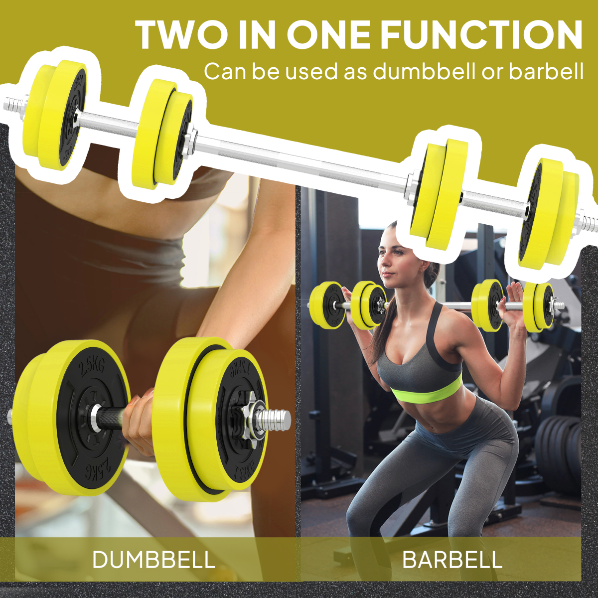 HOMCOM Adjustable 20KGS Barbell & Dumbbell Set for Home Gym, Yellow - Roesports