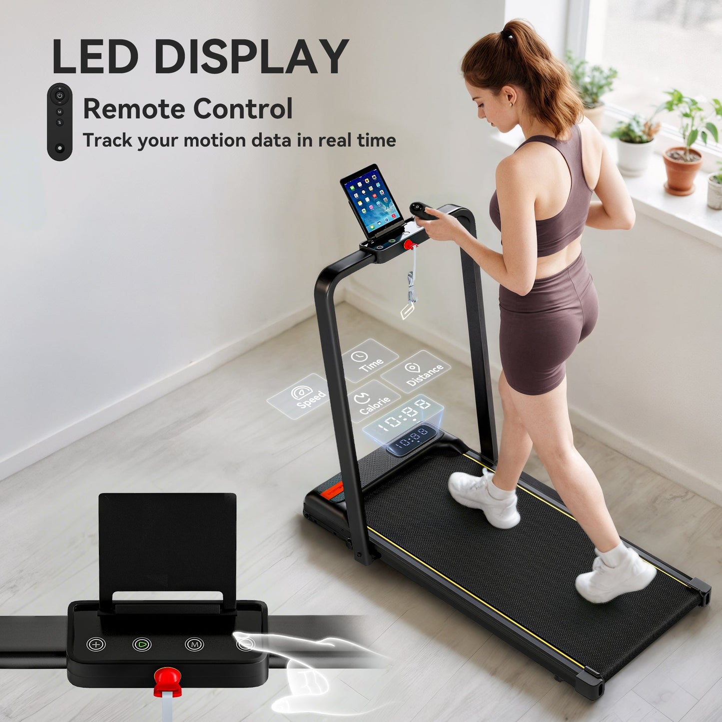 SPORTNOW Folding Treadmill Walking Pad, 2HP Portable Under Desk Treadmill with Handle, Running Jogging Walking Machine -