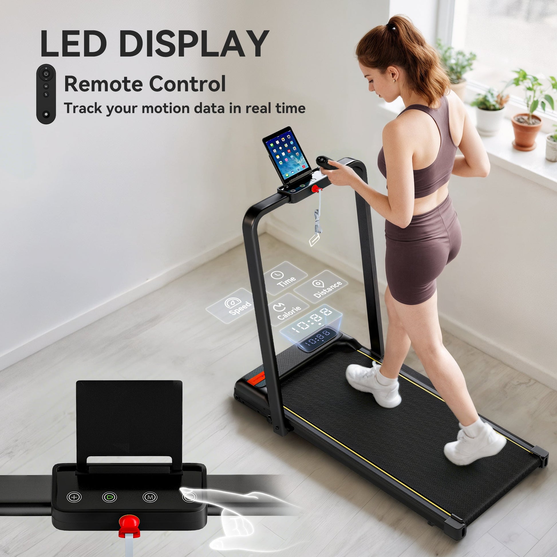 SPORTNOW Folding Treadmill Walking Pad, 2HP Portable Under Desk Treadmill with Handle, Running Jogging Walking Machine -