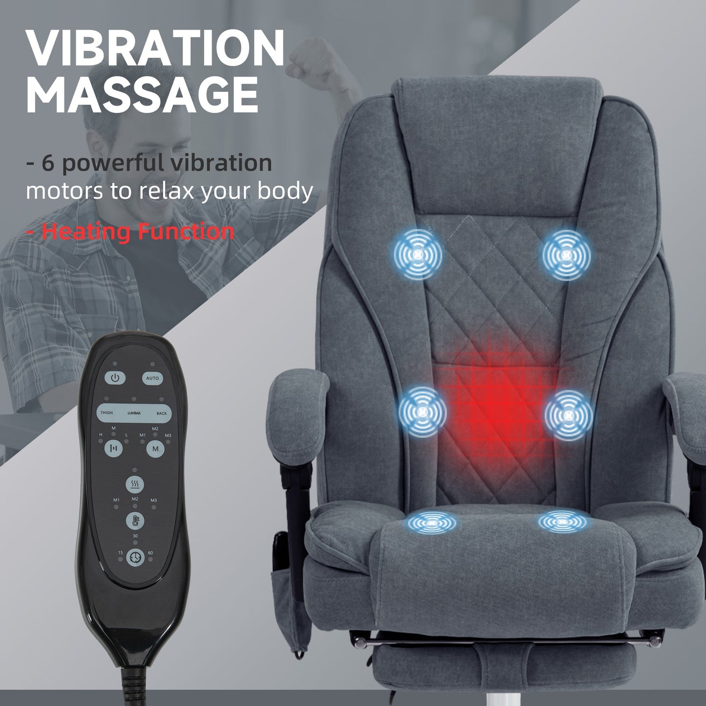 Vinsetto Massage Office Chair, Heated Reclining Computer Chair with Adjustable Height and Footrest, Dark Grey -