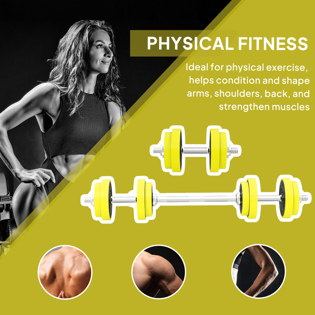 HOMCOM Adjustable 20KGS Barbell & Dumbbell Set for Home Gym, Yellow - Roesports