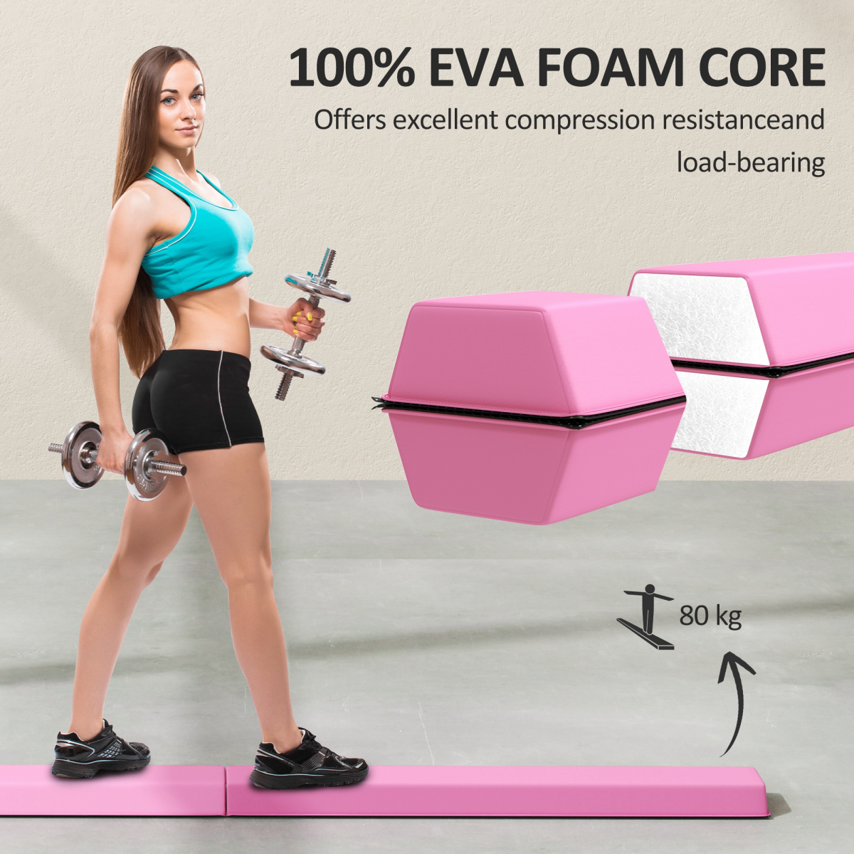 SPORTNOW 7.7FT Folding Gymnastics Balance Beam with Anti-Slip Base, Pink - Roesports