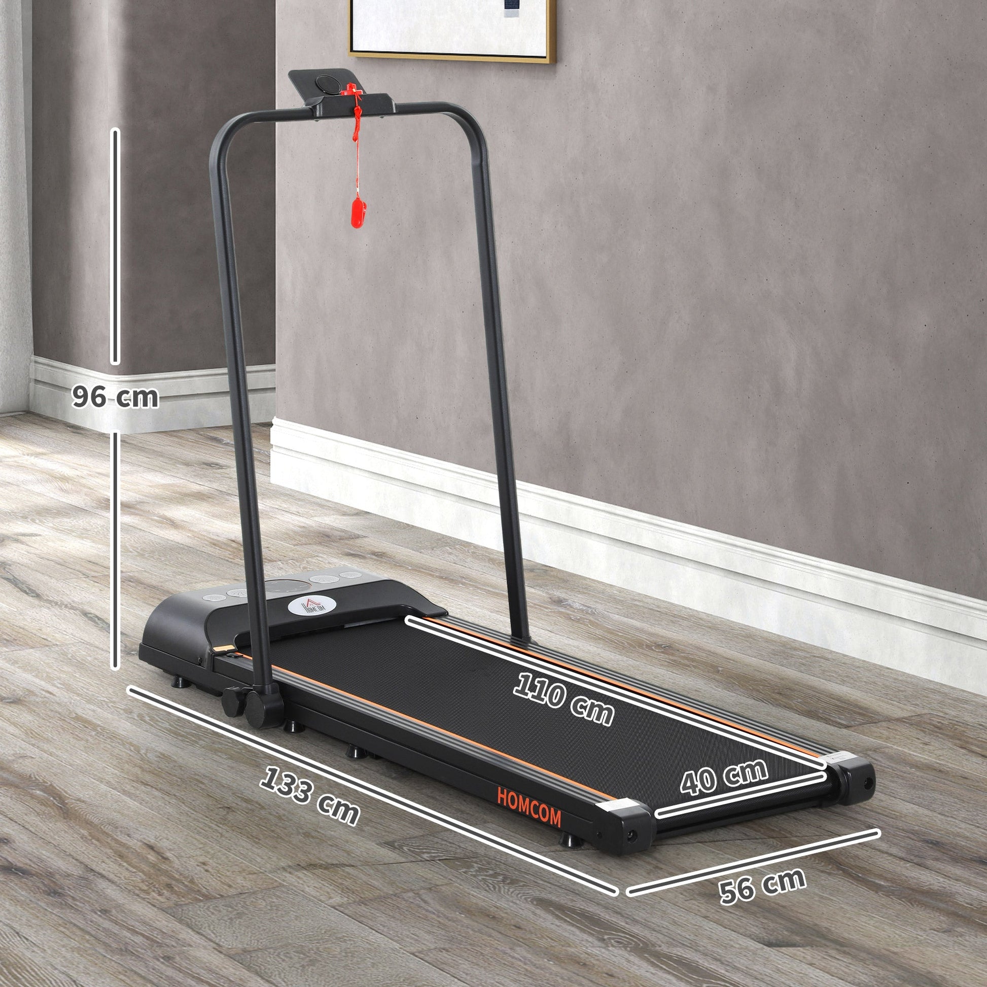 HOMCOM Foldable Walking Treadmill, with LED Display and Wheels, for Home, Office, Fitness Studio, Orange -
