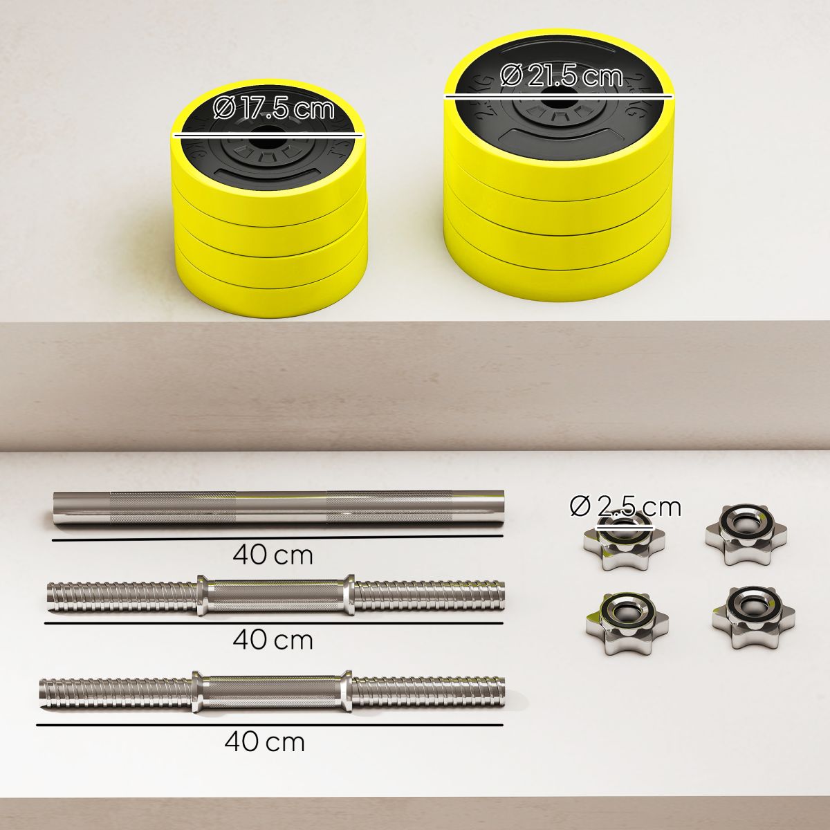 HOMCOM Adjustable 20KGS Barbell & Dumbbell Set for Home Gym, Yellow - Roesports