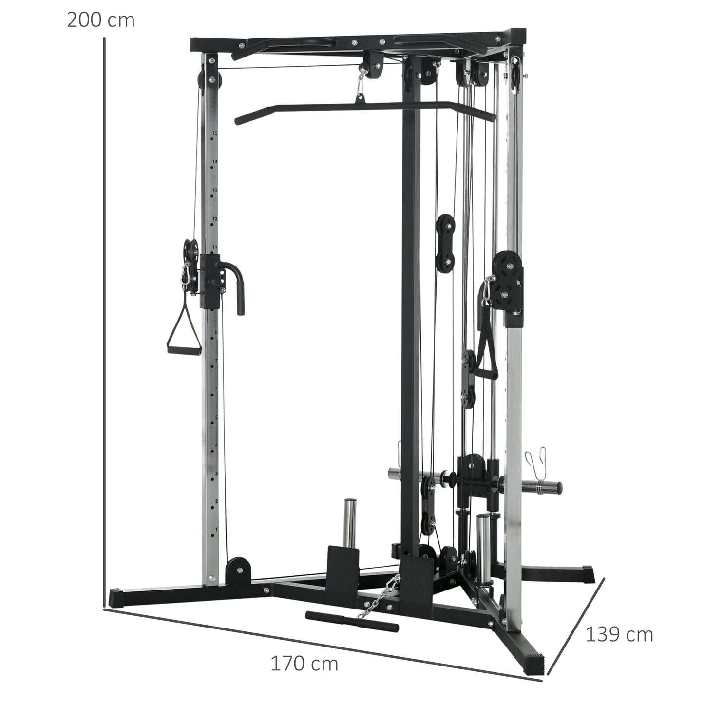 SPORTNOW Home Gym Machine, Multifunctional Gym Equipment with High and Low Pulleys, Pull Up Bar, 15-Position Adjustable Strength Training Workout Station for Full Body Fitness -