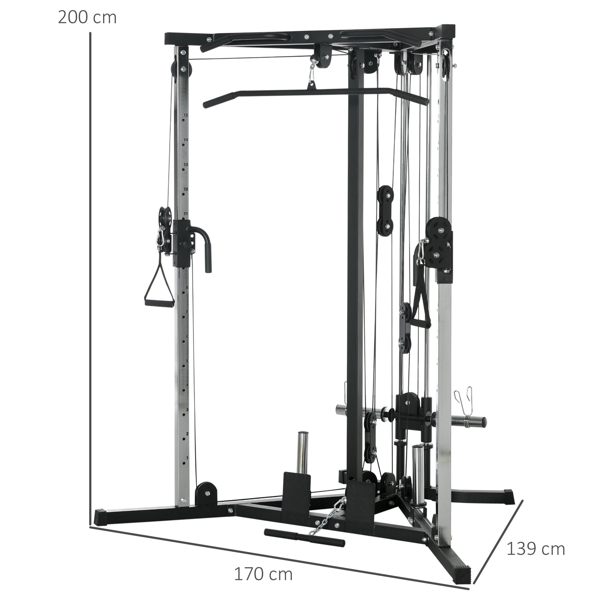 SPORTNOW Home Gym Machine, Multifunctional Gym Equipment with High and Low Pulleys, Pull Up Bar, 15-Position Adjustable Strength Training Workout Station for Full Body Fitness -