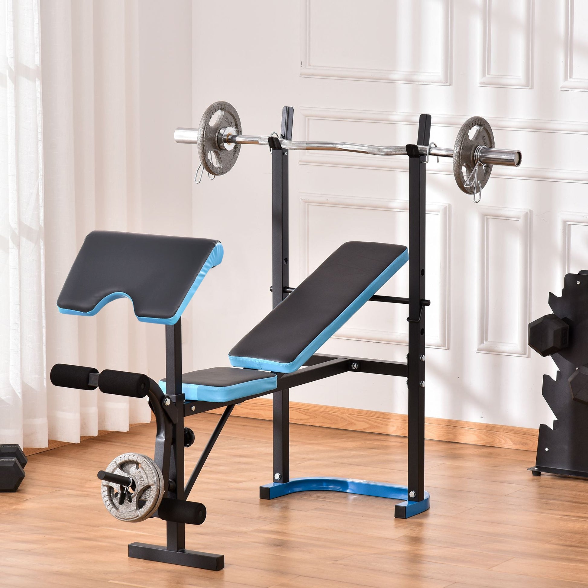 HOMCOM Adjustable Weight Bench with Leg Developer Barbell Rack for Lifting and Strength Training Multifunctional Workout Station for Home Gym Fitness, Black -