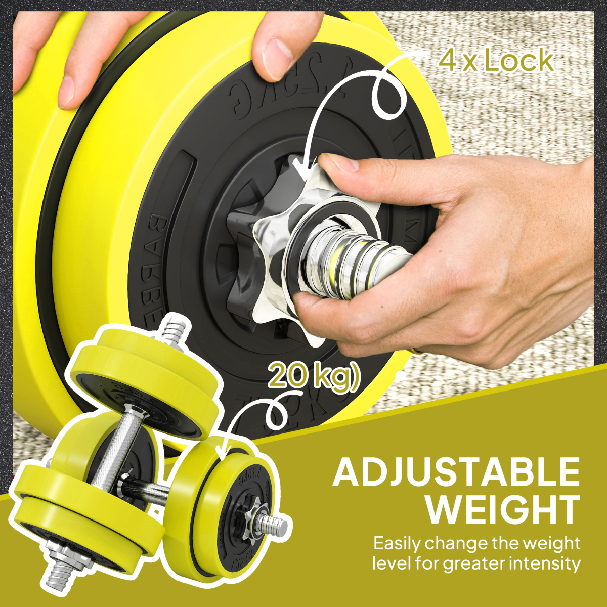 HOMCOM Adjustable 20KGS Barbell & Dumbbell Set for Home Gym, Yellow - Roesports