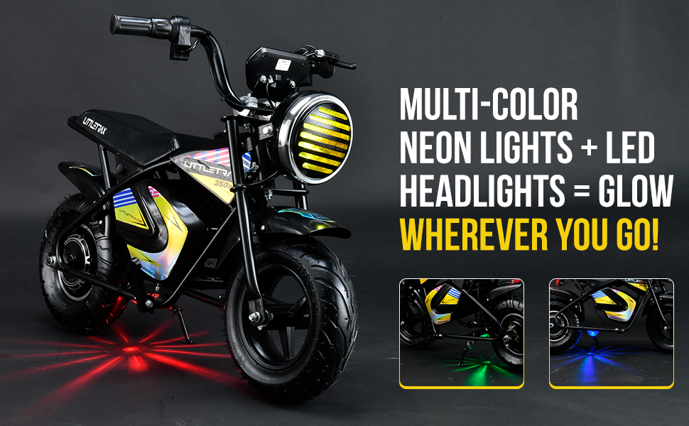 Littletrax 350W Kids Electric Bike - Ride-On Mini Monkey Bike for Ages 3 to 12+ with 3 Speed, Bluetooth Music, Horn, Lights, 36V - roesports
