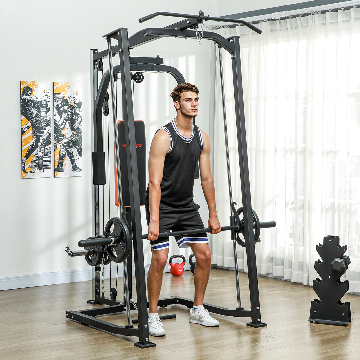 SPORTNOW Multi-Gym Smith Machine Power Cage for Home Gym Weight Lifting - Roesports