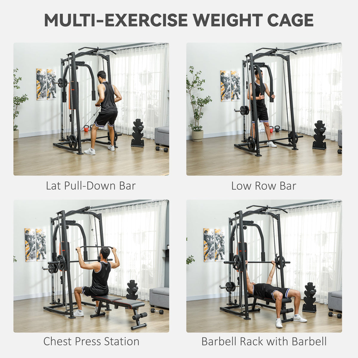 SPORTNOW Multi-Gym Smith Machine Power Cage for Home Gym Weight Lifting - Roesports