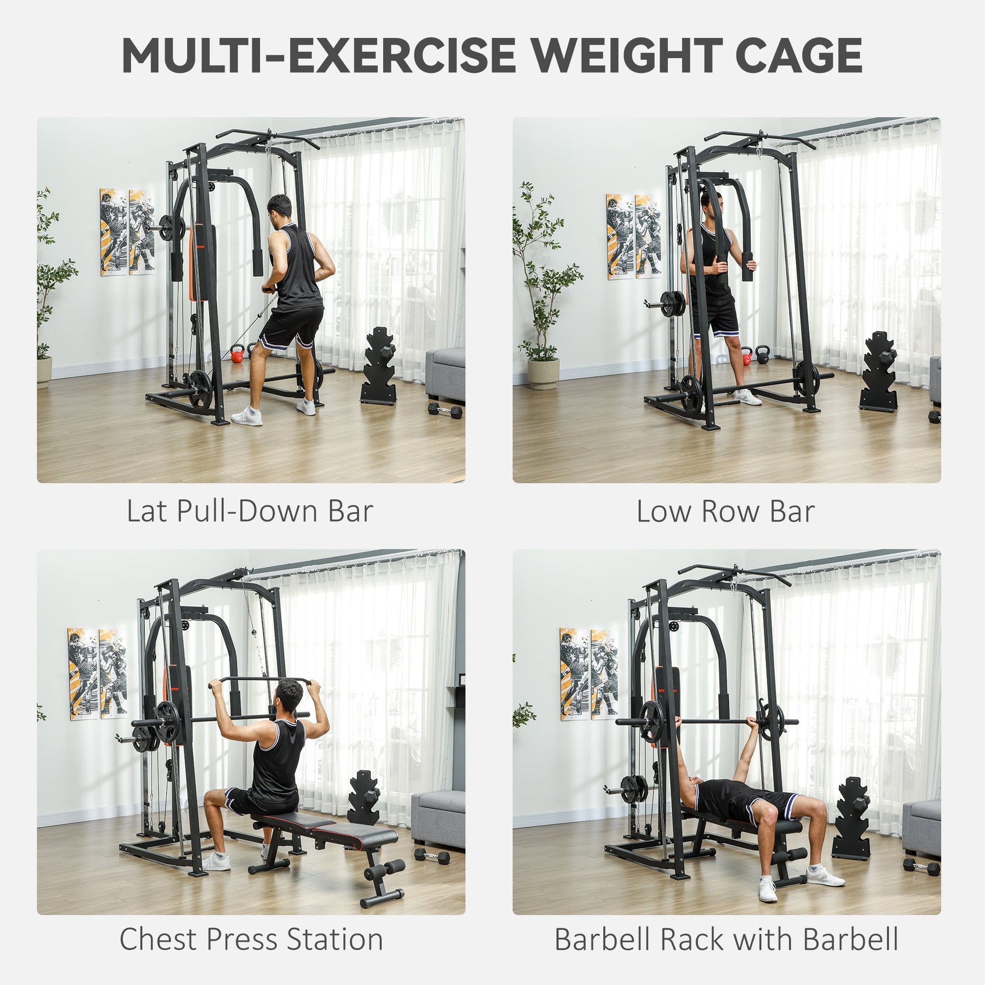SPORTNOW Multi-Gym Smith Machine Power Cage for Home Gym Weight Lifting - Roesports
