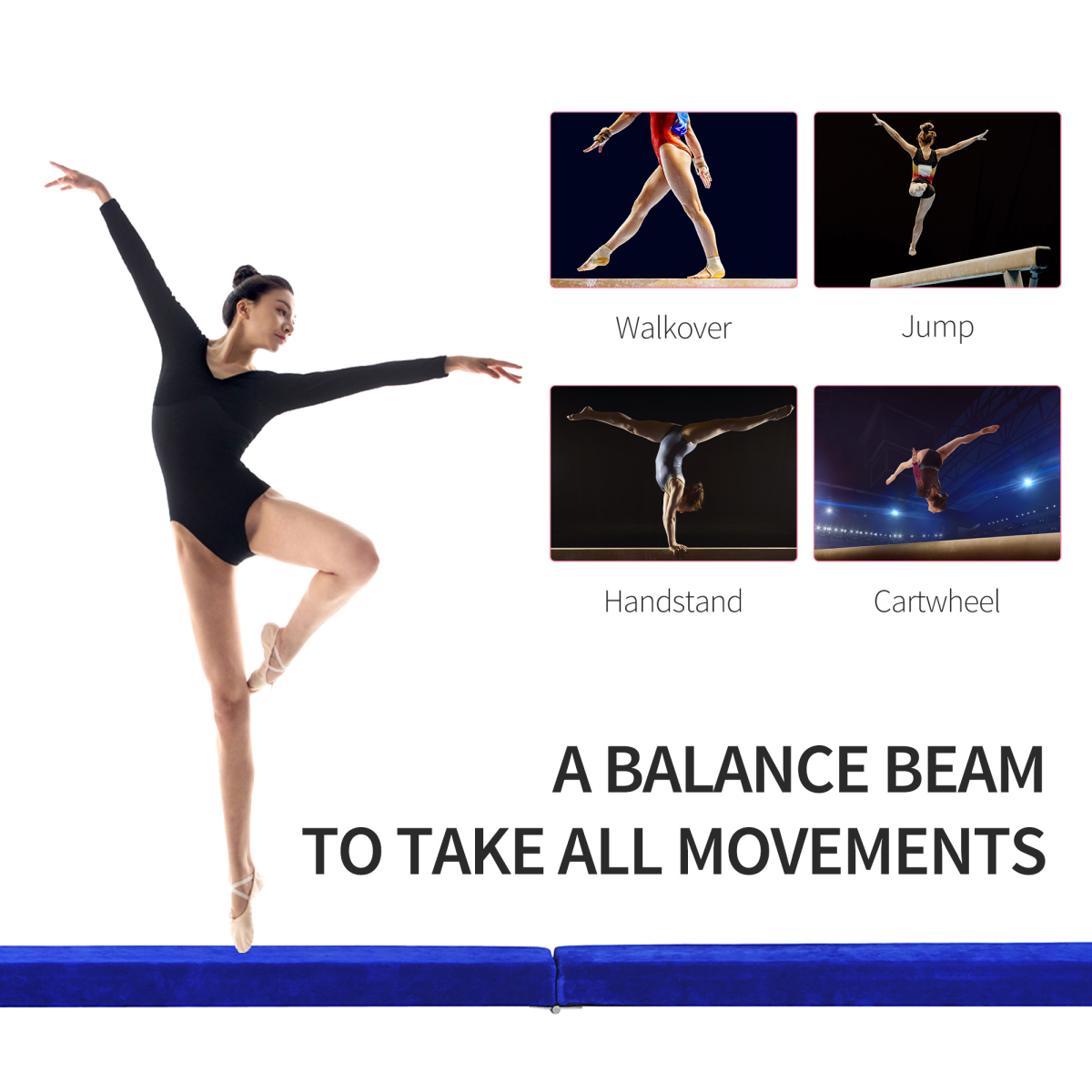 HOMCOM 2.1m Balance Beam Trainer Fold Performance Gymnastics, Blue - Roesports
