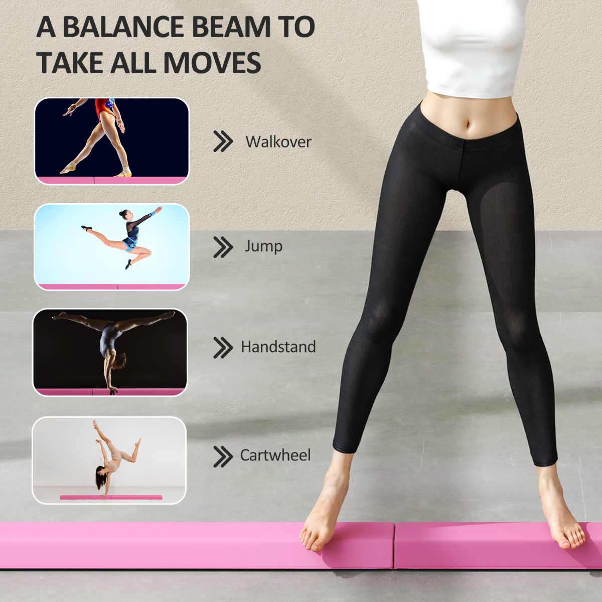 SPORTNOW 7.7FT Folding Gymnastics Balance Beam with Anti-Slip Base, Pink - Roesports