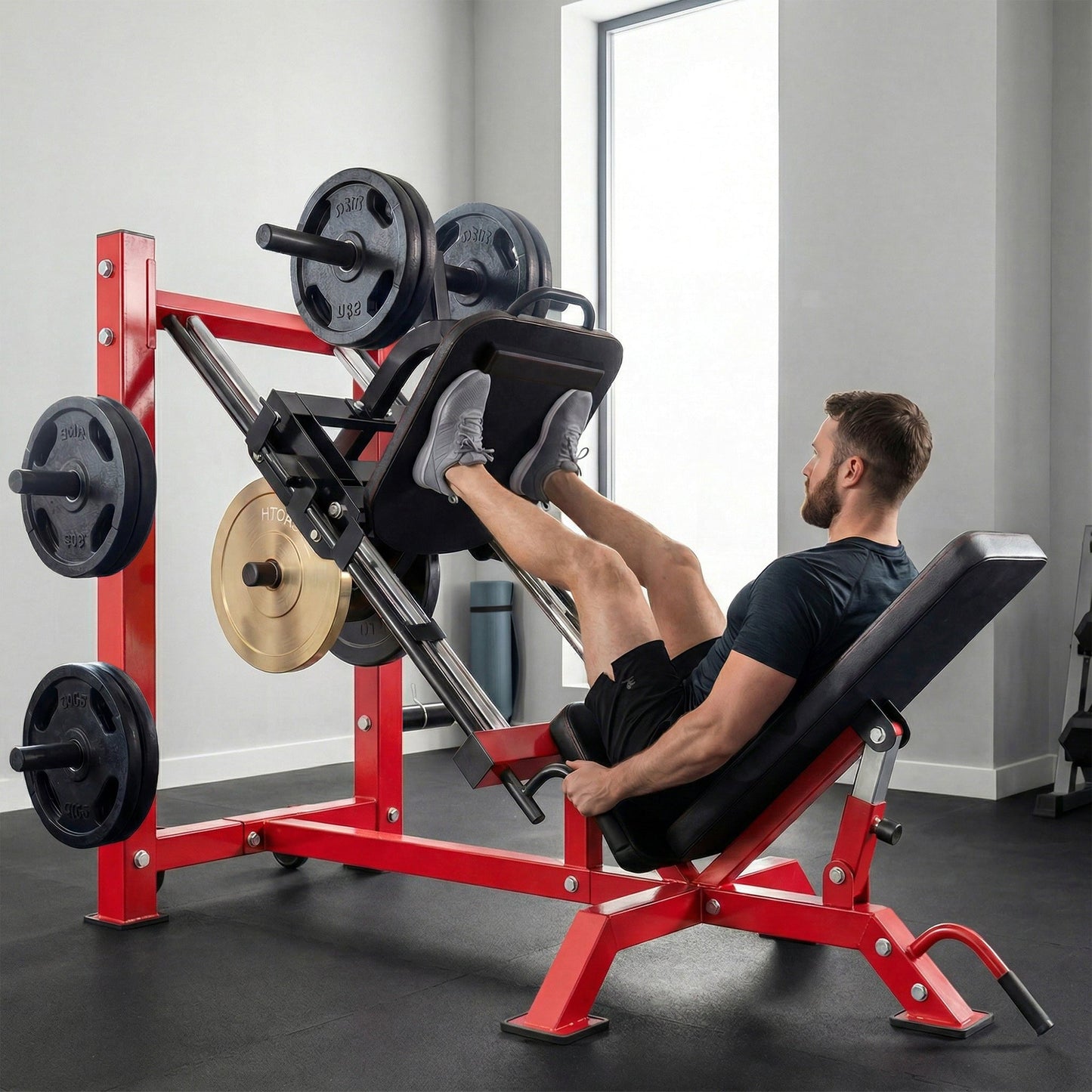 SPORTNOW Leg Press Machine with Wheels and Calf Block, Adjustable Squat Machine for Home Gym, 455KG Capacity -