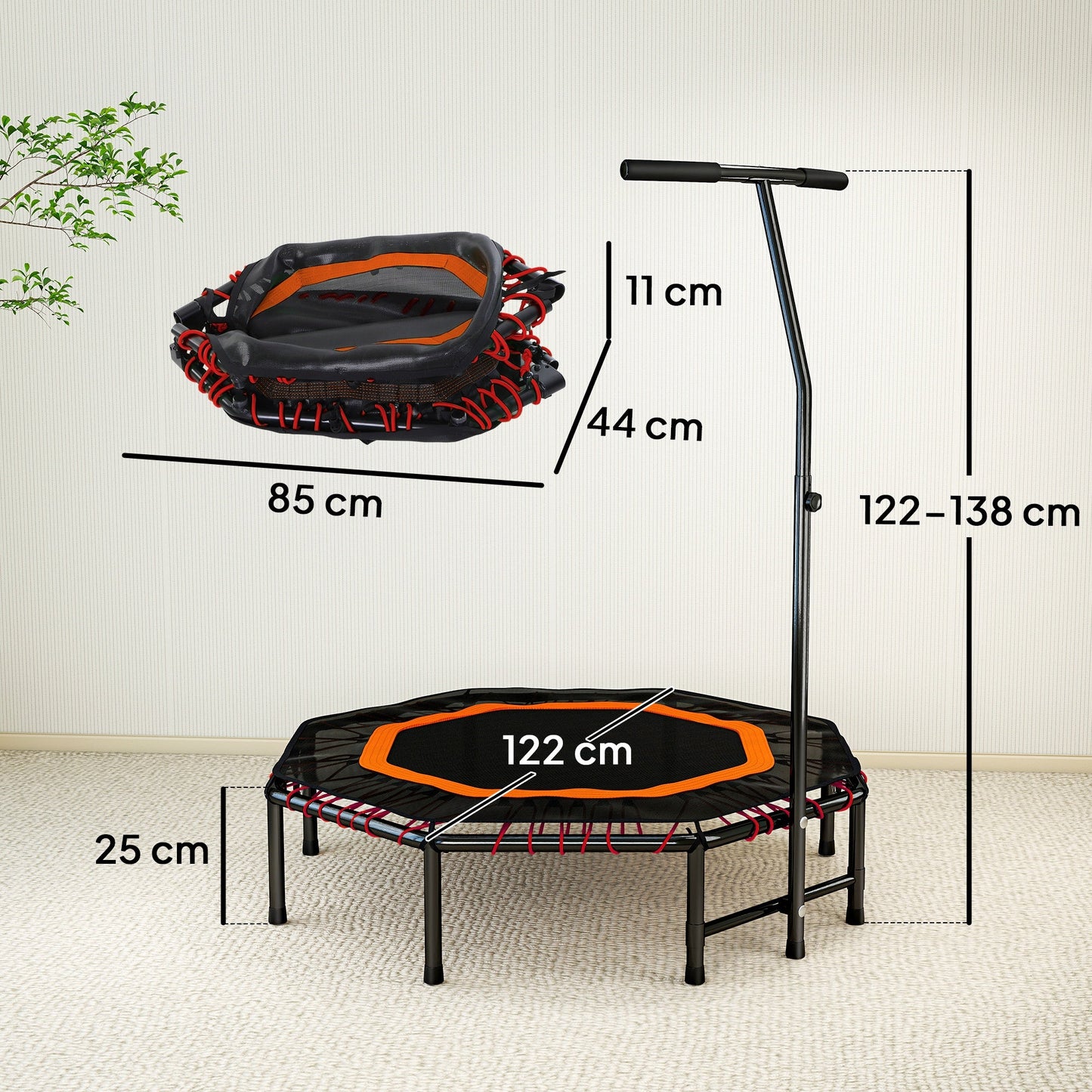 HOMCOM Fitness Trampoline, Bouncer with Adjustable Handle, Max Load 150 kg -