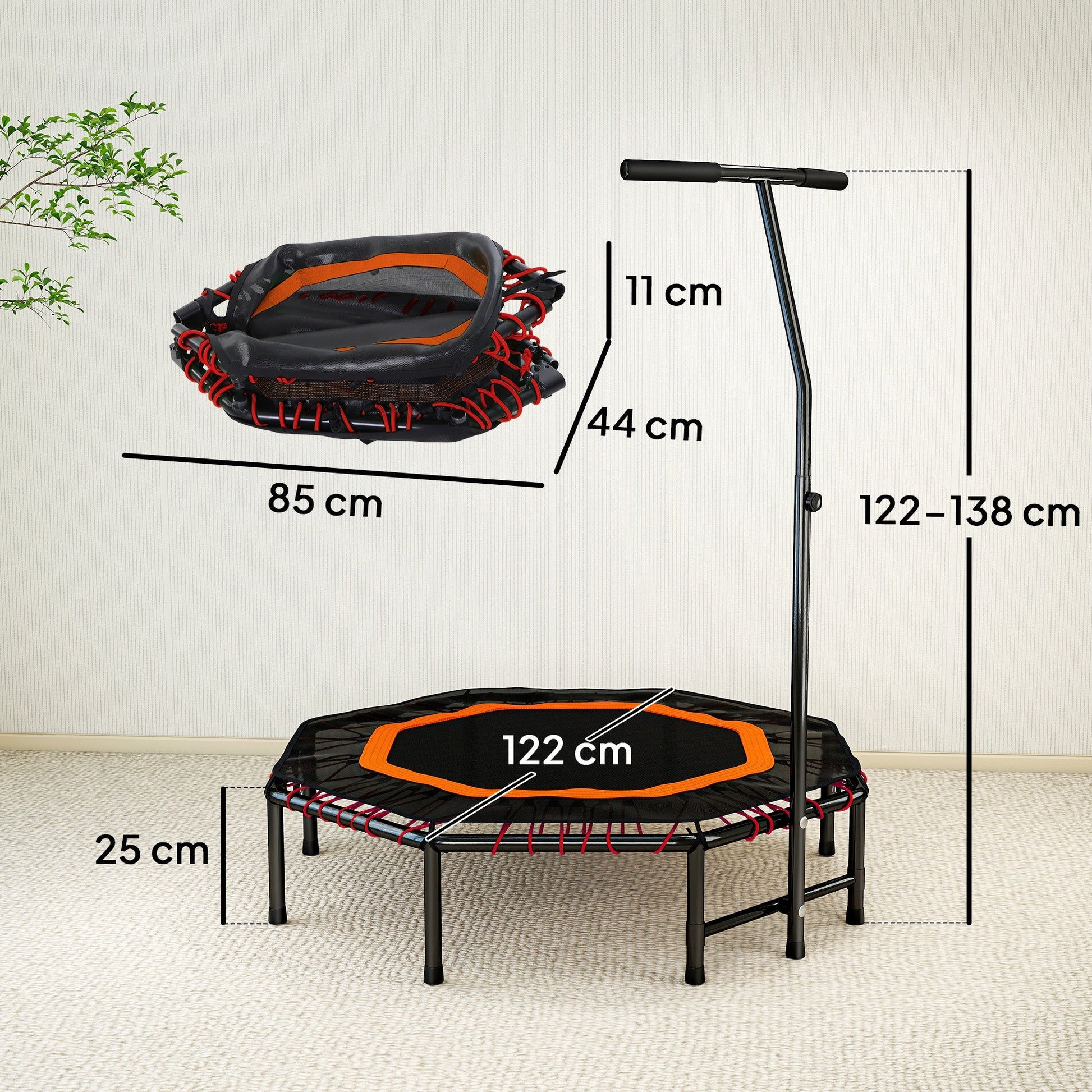 HOMCOM Fitness Trampoline, Bouncer with Adjustable Handle, Max Load 150 kg -