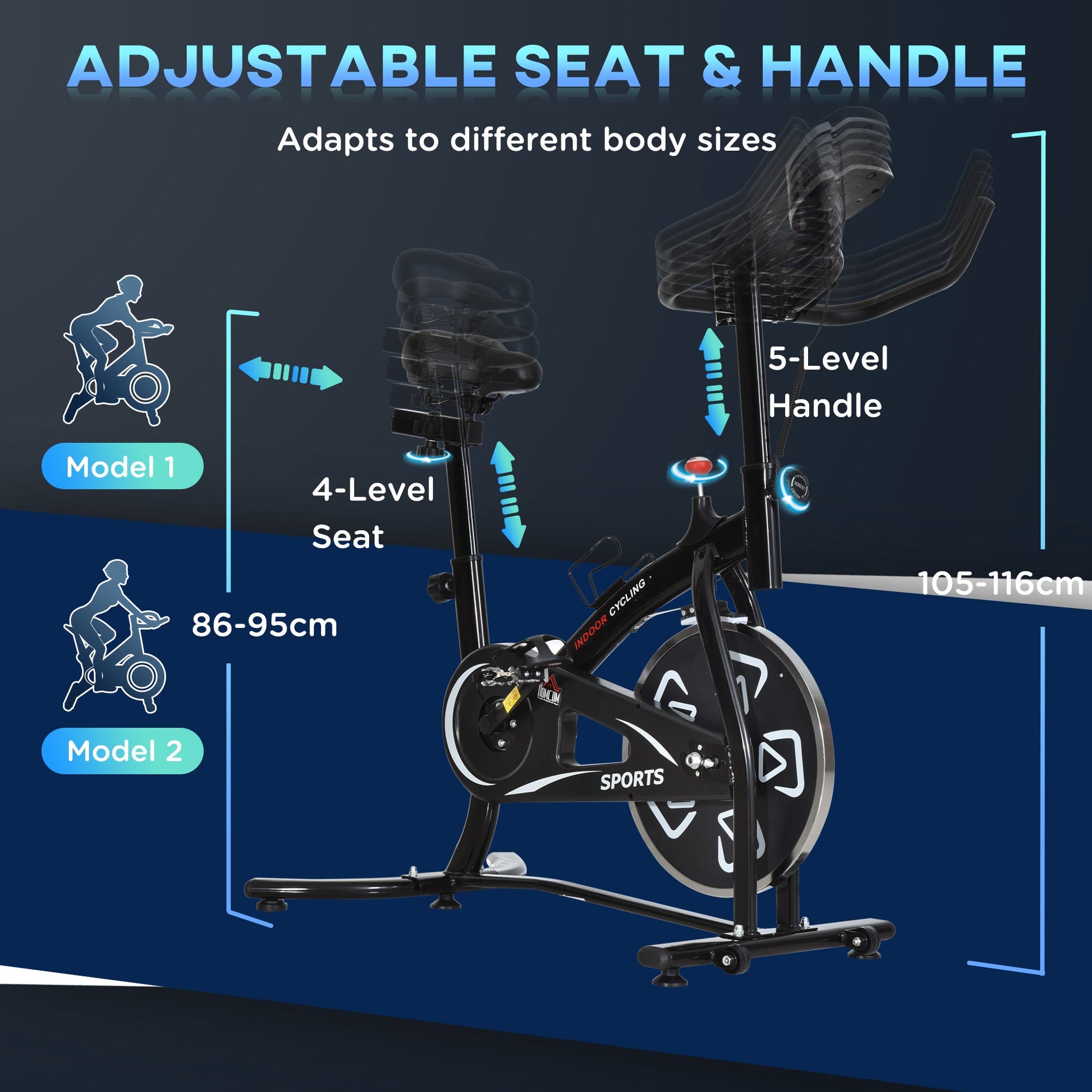 HOMCOM Indoor Stationary Exercise Bike 6kg Flywheel Fitness Cardio Workout Bke Trainer for Home Gym w/ Adjustable Resistance LCD Monitor Pad and Bottle Holder Black -