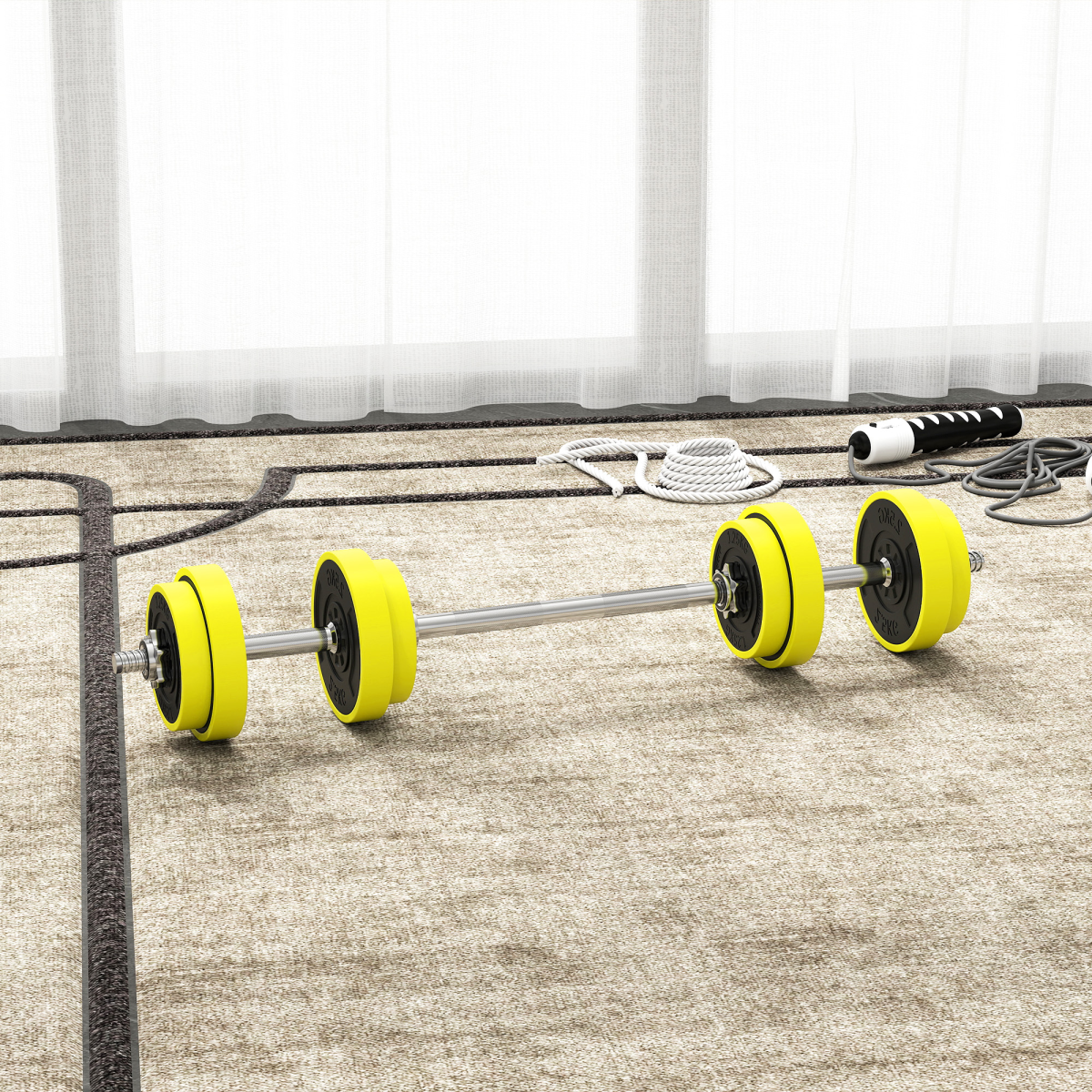 HOMCOM Adjustable 20KGS Barbell & Dumbbell Set for Home Gym, Yellow - Roesports