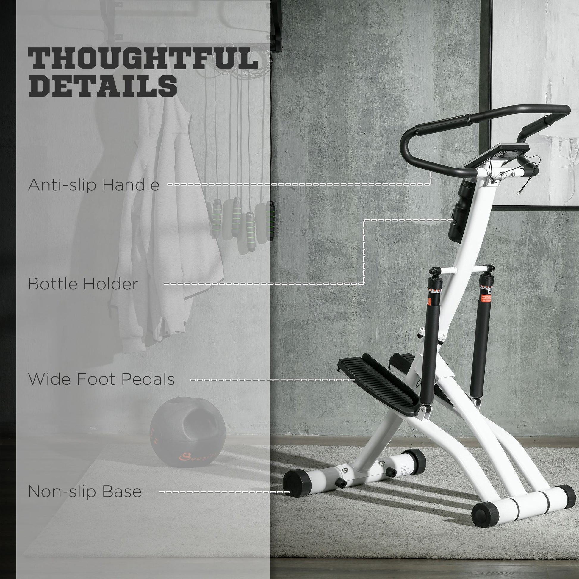 SPORTNOW Foldable Stepper Machine with 12-Level Hydraulic Resistance, Step Machine Exerciser with LCD Monitor and Drink Holder, for Home Fitness Workout, White and Black -