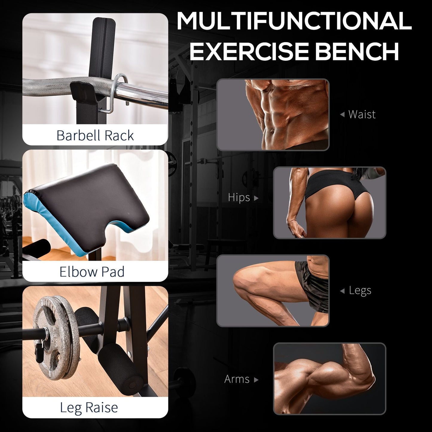HOMCOM Adjustable Weight Bench with Leg Developer Barbell Rack for Lifting and Strength Training Multifunctional Workout Station for Home Gym Fitness, Black -