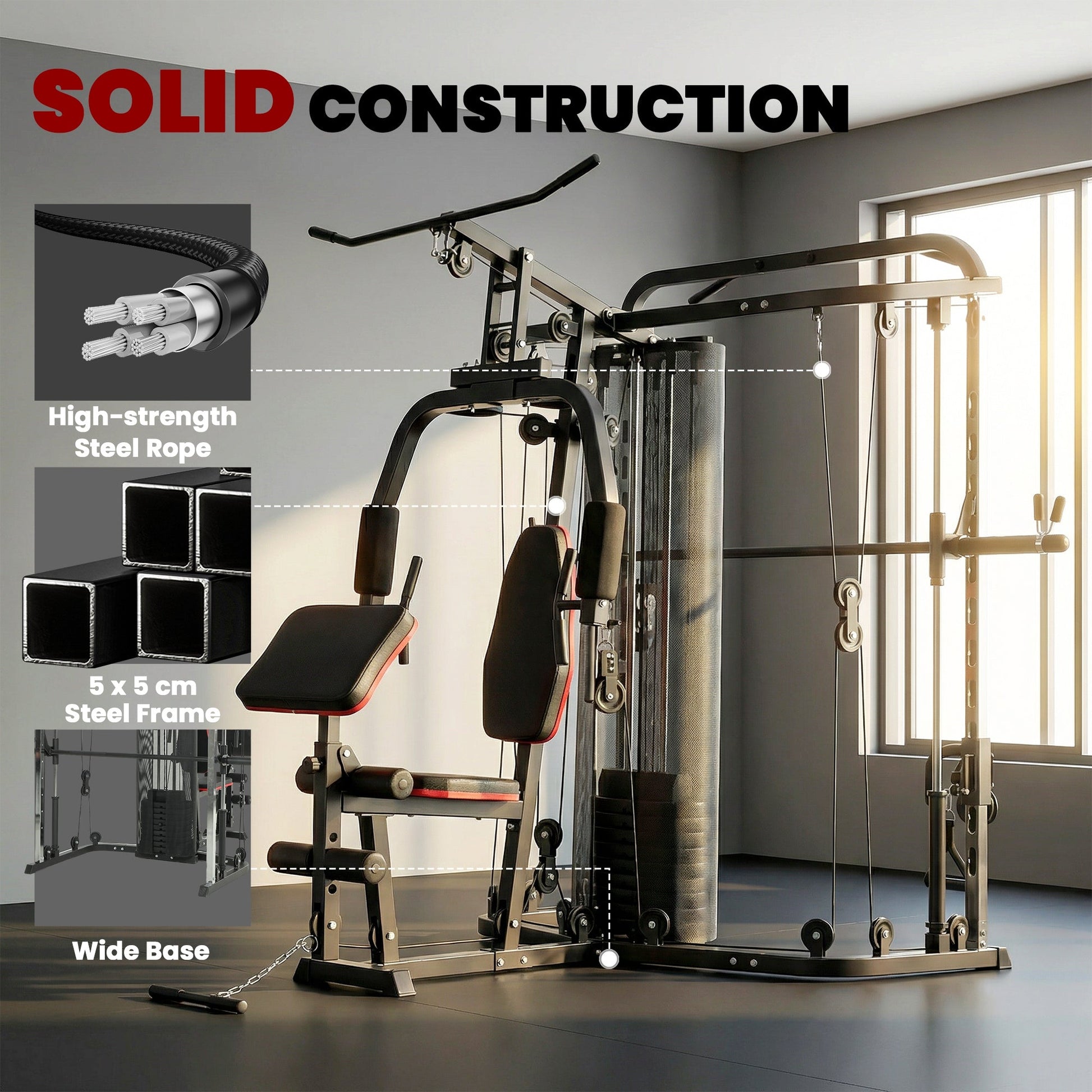 SPORTNOW Home Multi Gym Smith Machine with 65kg Weight Stack, Cable Pulley System, Chest Station, Preacher Pad & Leg Developer -