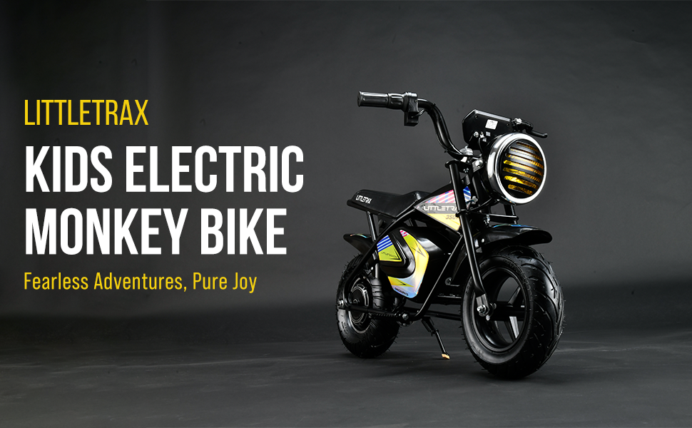 Littletrax 350W Kids Electric Bike - Ride-On Mini Monkey Bike for Ages 3 to 12+ with 3 Speed, Bluetooth Music, Horn, Lights, 36V - roesports