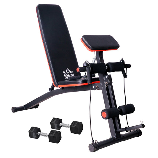 HOMCOM Adjustable Reclined Dumbbell Bench Weight Lifting Set Folding Sit Up Ab Bench Home Training Gym Multiuse Workout Exercise Fitness with 2 x 4kg Dumbbells -