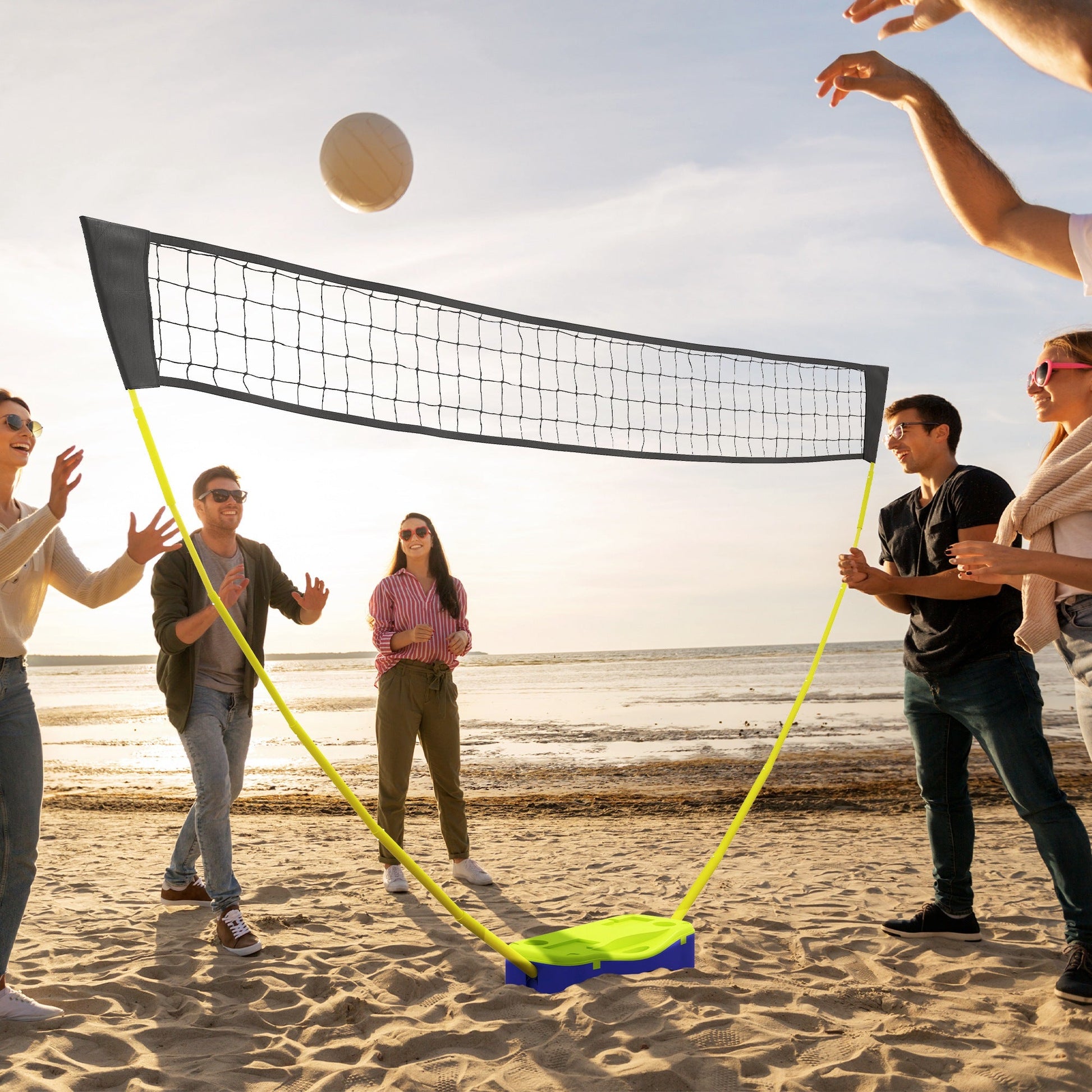 SPORTNOW Portable Badminton Net Set w/ Volleyball Net, Rackets, Shuttlecocks -