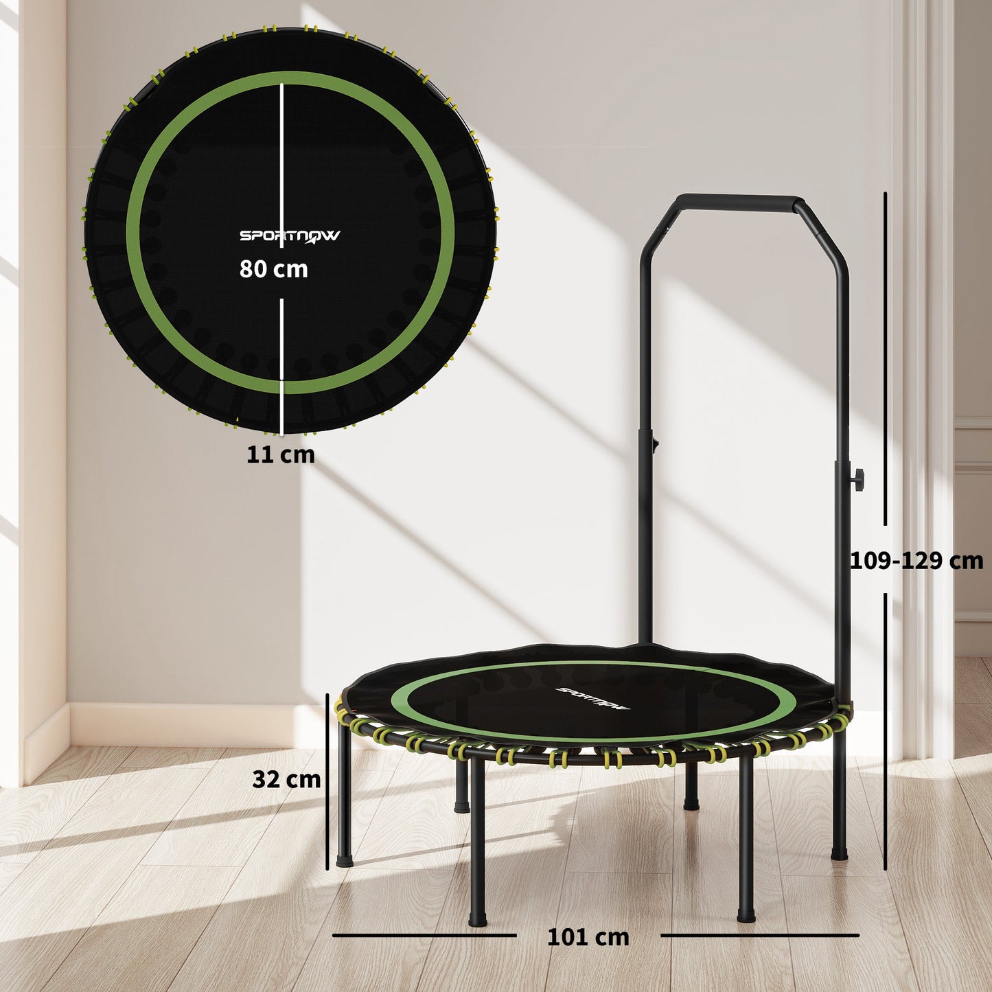 SPORTNOW 40" Foldable Fitness Trampoline Rebounder with Handle, Green -