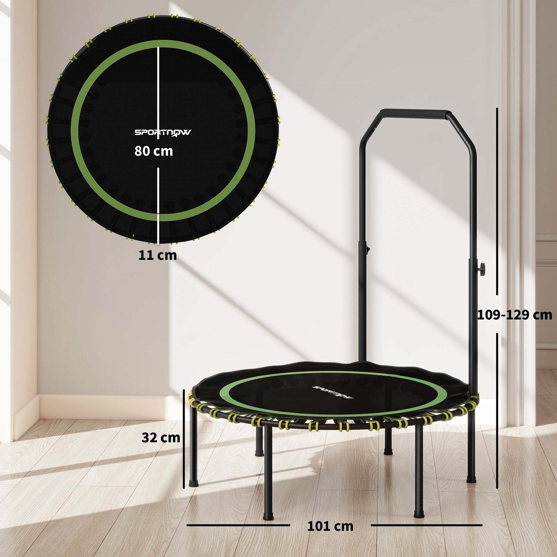 SPORTNOW 40" Foldable Fitness Trampoline Rebounder with Handle, Green -
