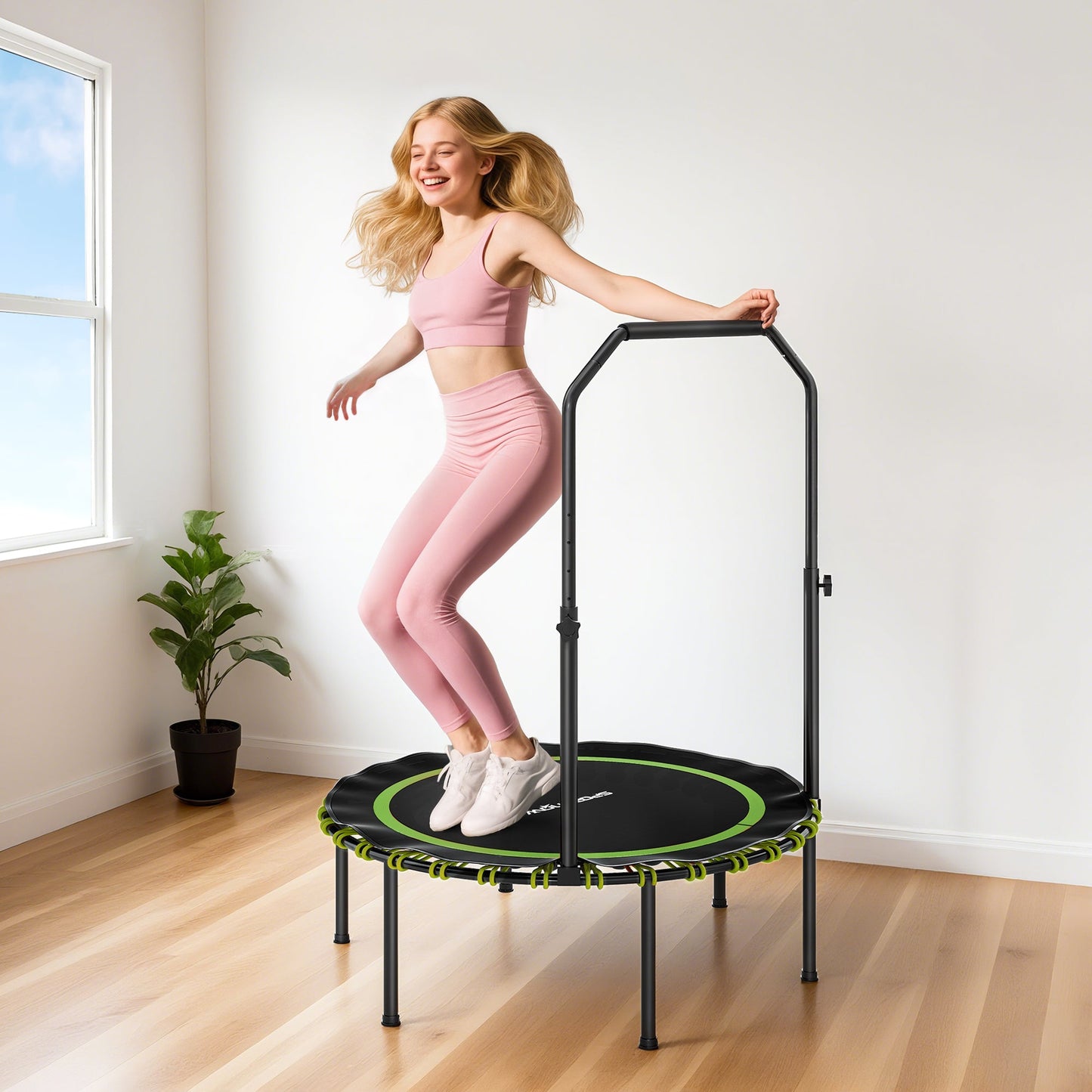 SPORTNOW 40" Foldable Fitness Trampoline Rebounder with Handle, Green -
