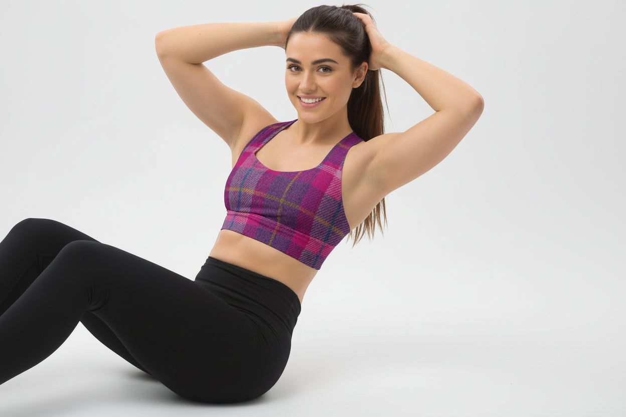 GymBum UK Lomond Rose Tartan Longline Sports Bra - Roesports