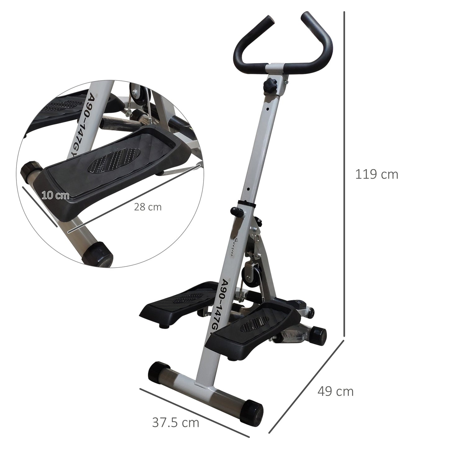 HOMCOM Stepper w/ Handle Hand Grip Workout Fitness Machine For Fitness Aerobic Exercise Home Gym Grey -