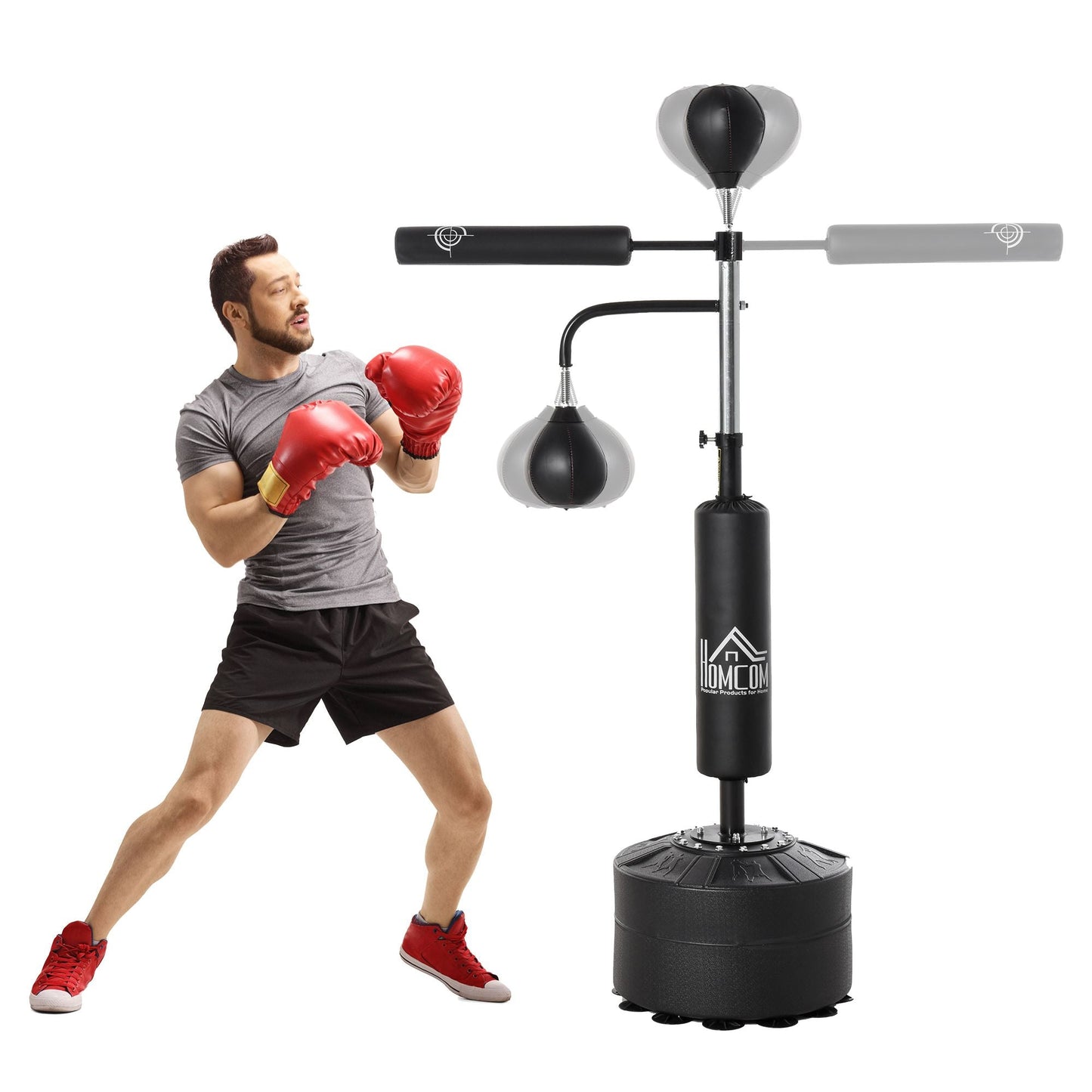 HOMCOM 3-in-1 Boxing Punching Bag, Freestanding with 2 Speed Bals, 360° Reflex Bar, 160-230cm Adjustable Height, Black -