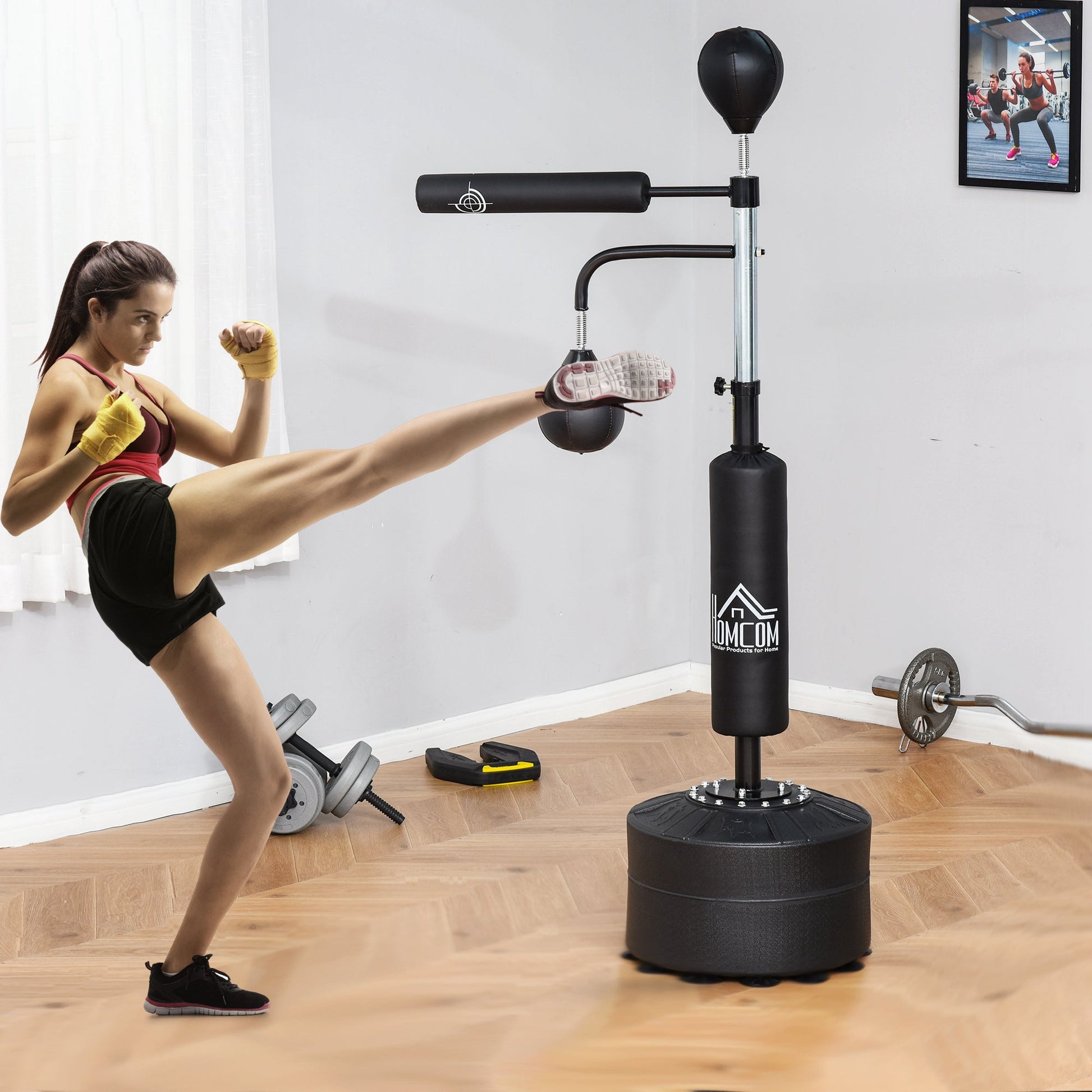 HOMCOM 3-in-1 Boxing Punching Bag, Freestanding with 2 Speed Bals, 360° Reflex Bar, 160-230cm Adjustable Height, Black -