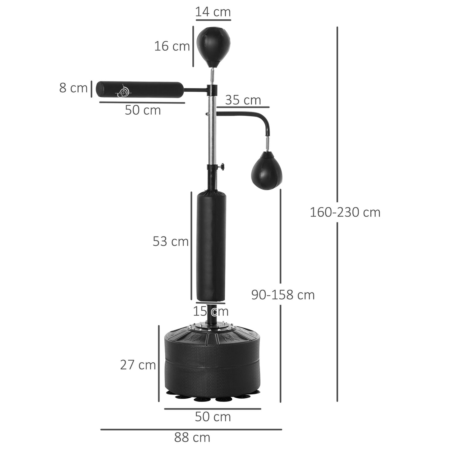 HOMCOM 3-in-1 Boxing Punching Bag, Freestanding with 2 Speed Bals, 360° Reflex Bar, 160-230cm Adjustable Height, Black -