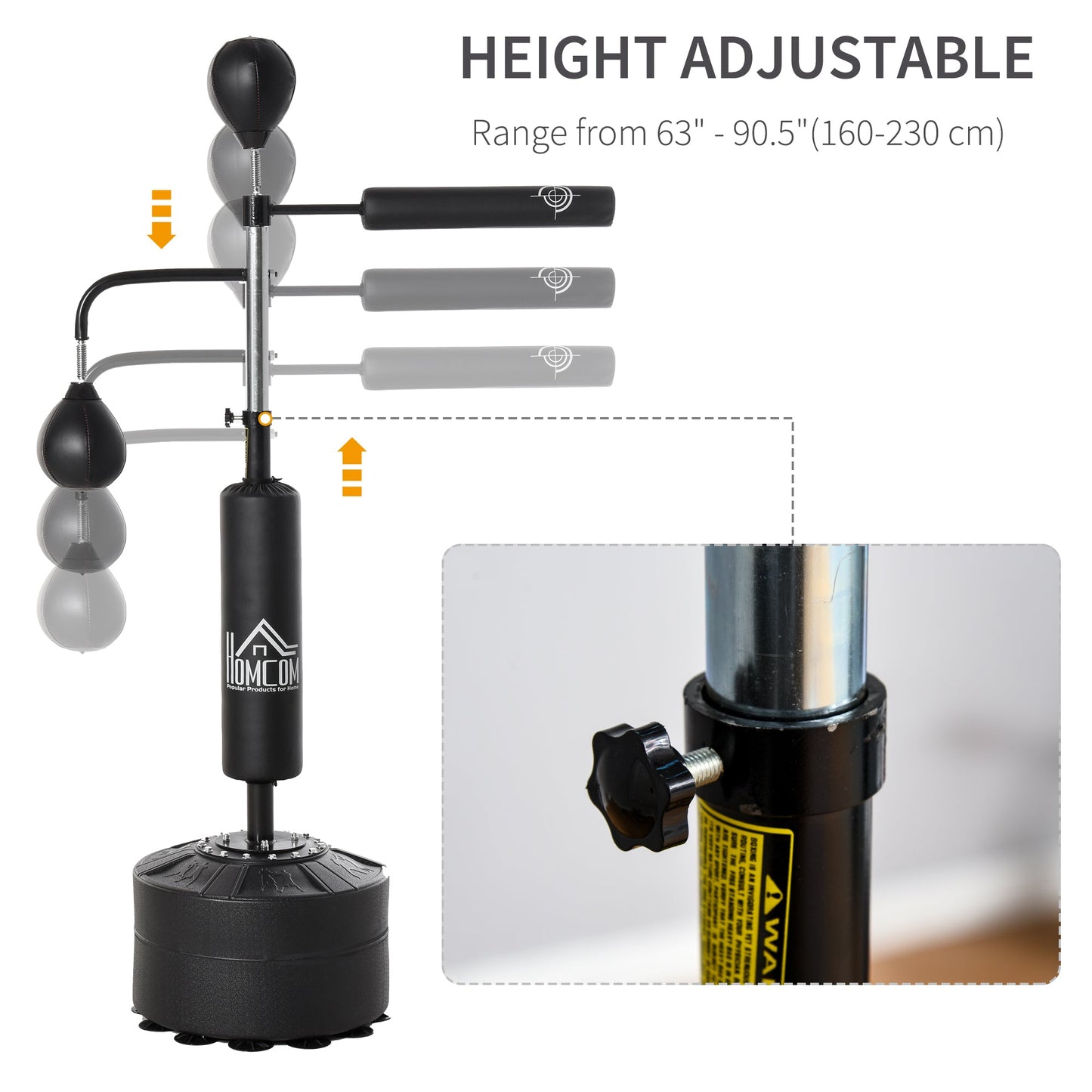 HOMCOM 3-in-1 Boxing Punching Bag, Freestanding with 2 Speed Bals, 360° Reflex Bar, 160-230cm Adjustable Height, Black -